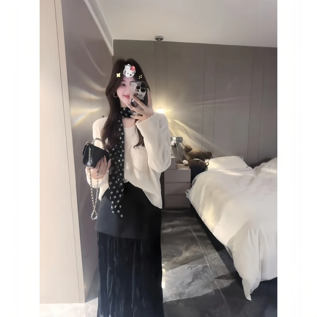 巨推荐，上身绝美！氛围穿搭圆领长袖针织衫慵懒松弛感内搭上衣毛衣