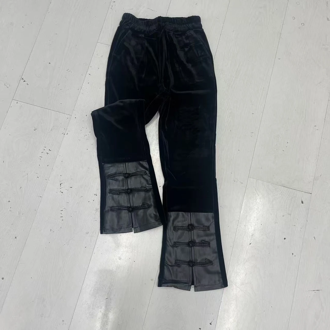 887早春新款复古中国风金丝绒盘扣裤子网红时尚爆款修身百搭潮流