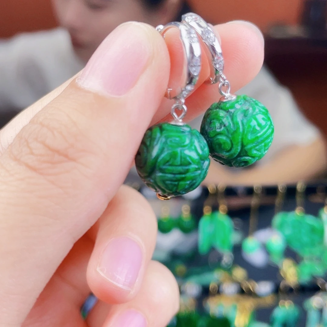 翡翠银S925镶嵌耳饰饰品