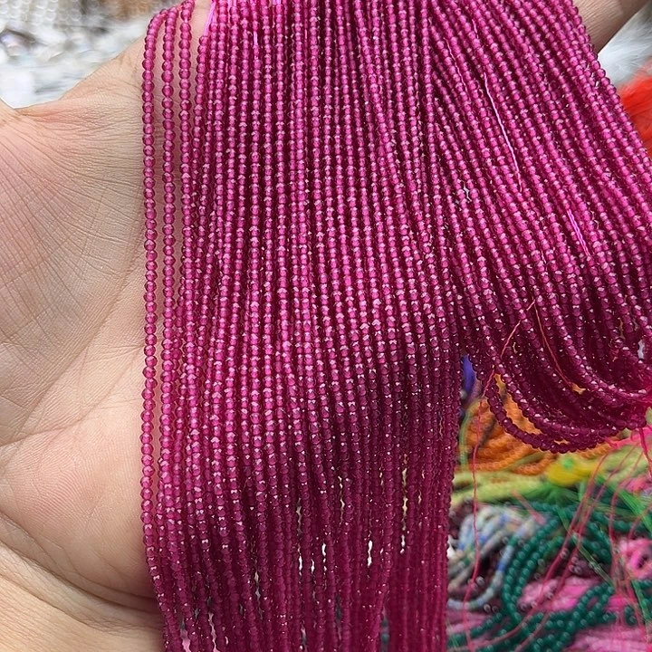 玛瑙/玉髓未镶嵌珠宝半成品2条2mm左右红刚玉刻面