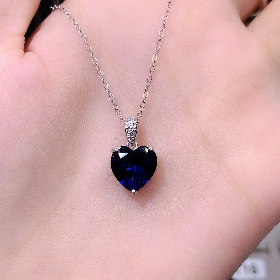 蓝宝石颈饰银S925镶嵌白10