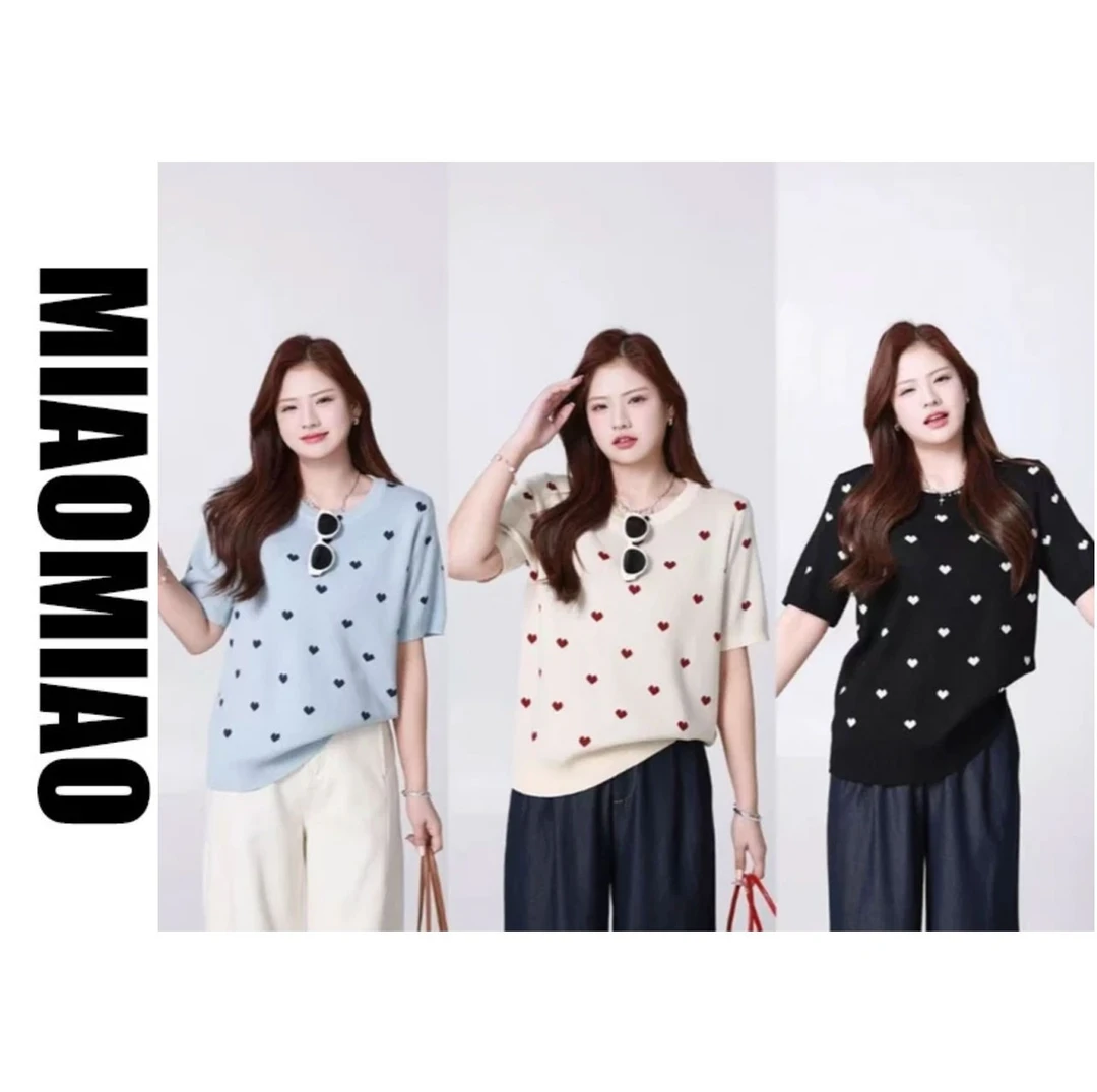 （562）2025年夏季新款时尚百搭宽松爱心显瘦圆领短袖休闲女上衣