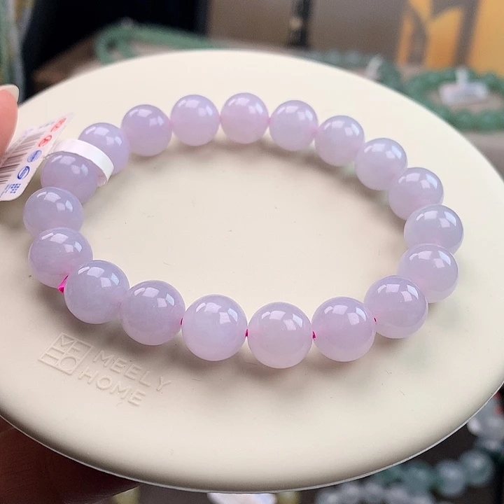 翡翠未镶嵌手链冰润粉紫，捡漏