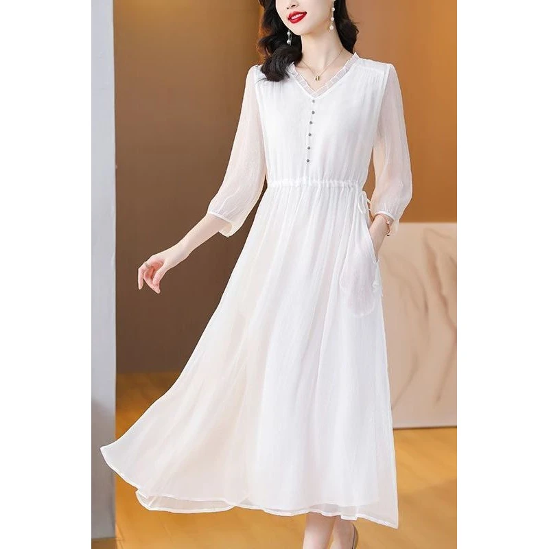 【1683人收藏】重磅杭州桑蚕连衣裙2025夏天新款洋气气质收腰连衣裙