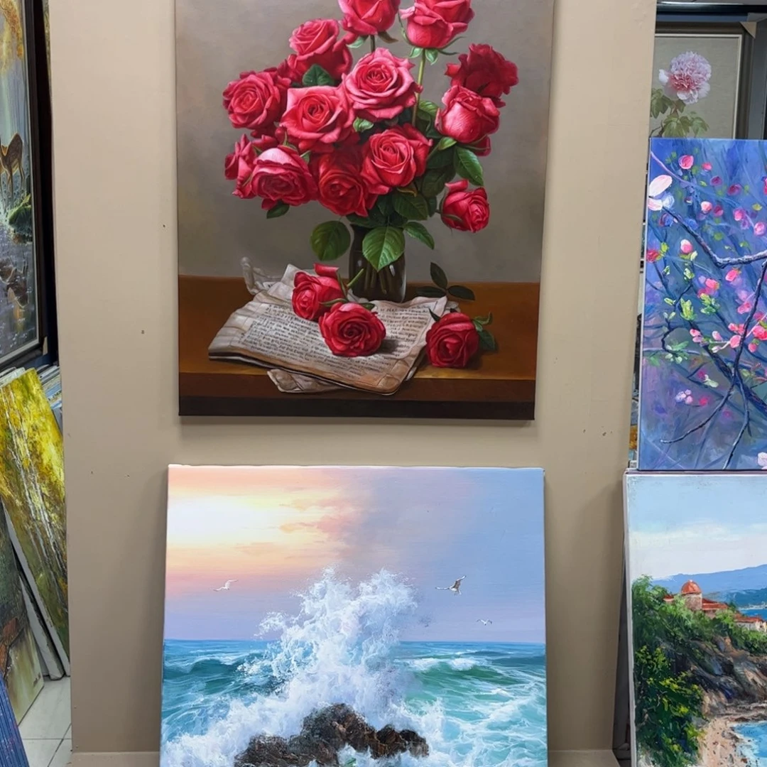 冷***风手工手绘精品油画带框90+145尺寸
