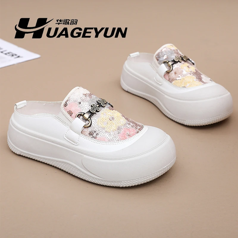 轻奢勃肯包头半拖鞋女款一脚蹬厚底增高松糕鞋爆款时尚百搭小白鞋