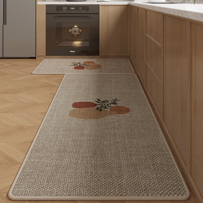 仿亚麻厨房地垫吸水吸油免洗可擦地毯门口防滑脚垫家用长条门垫子