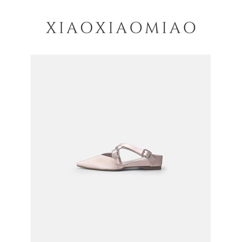 欧洲站女鞋2025夏季新款尖头交叉带包头半拖低跟时尚凉拖鞋