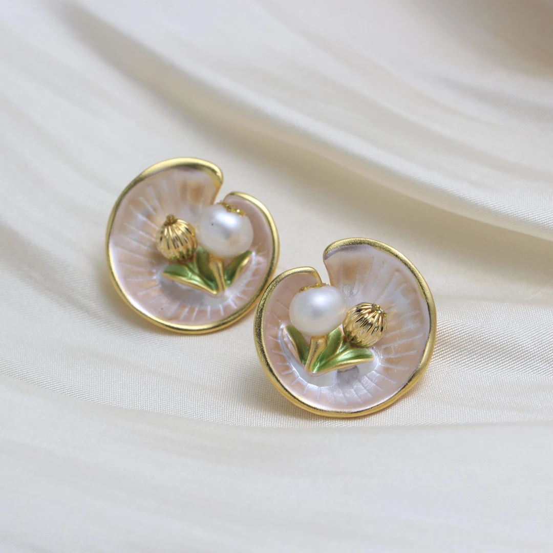 铜合金珐琅耳饰 044新中式小众宫廷风气质耳饰复古百搭法式耳饰