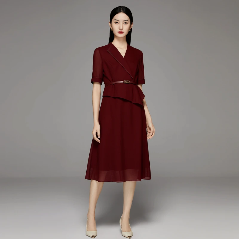 【商场同款】娜尔思灵显瘦气质轻奢假两件(配腰带)连衣裙LF06061A5