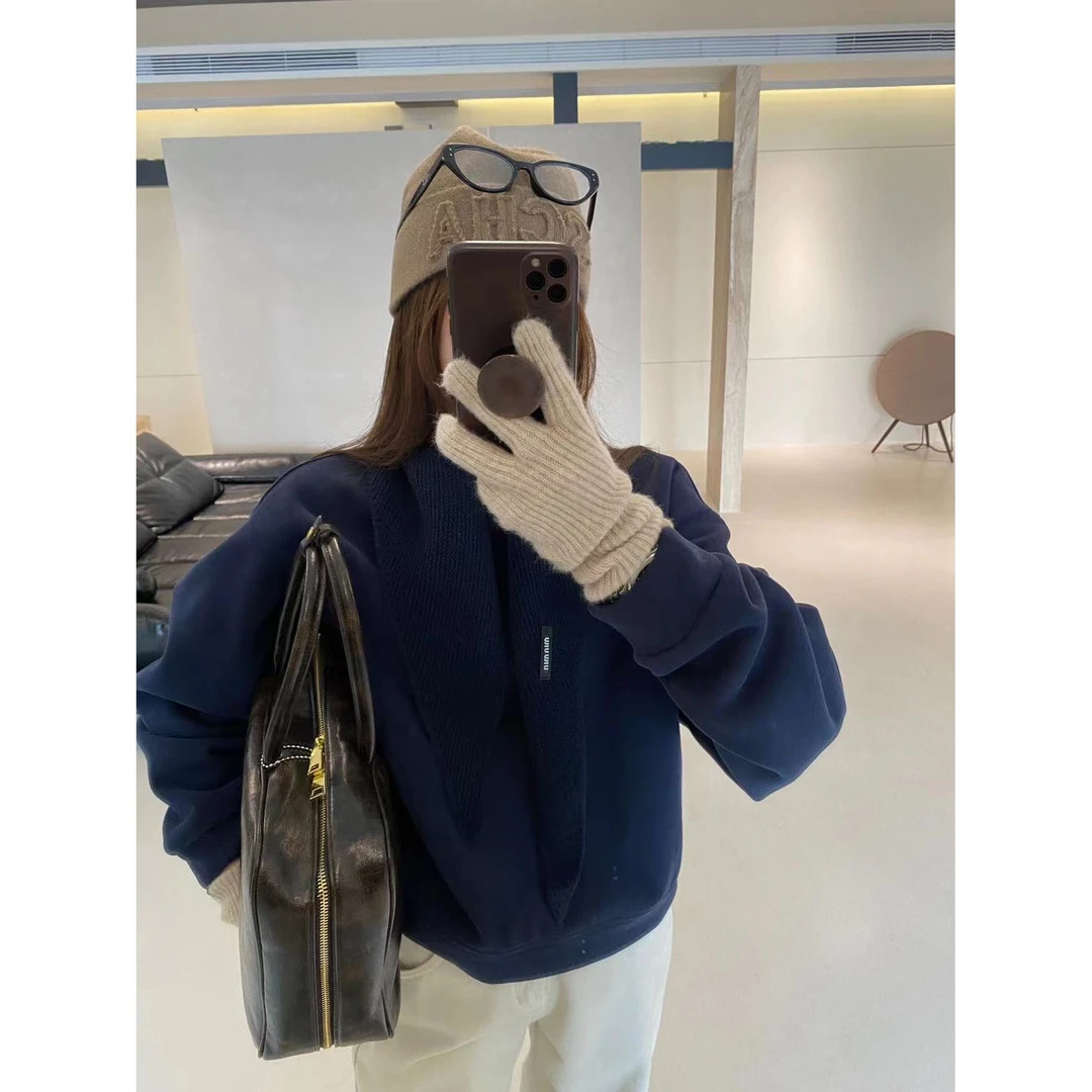 J-1678#喜大东#【加厚绒 】韩系简约学院风套头卫衣（配披肩）（