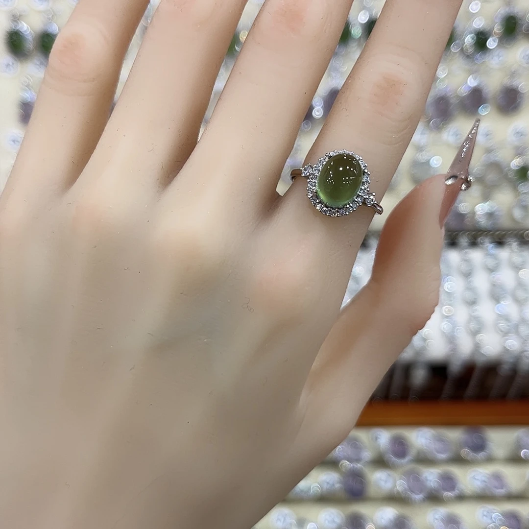 蛇纹石玉银S925镶嵌戒指