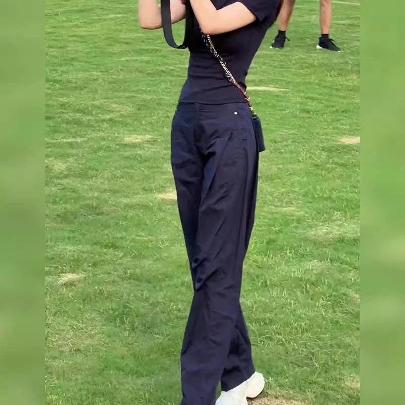 时髦通勤工装休闲裤女秋季新款大码胖mm宽松显瘦小个子直筒阔腿裤