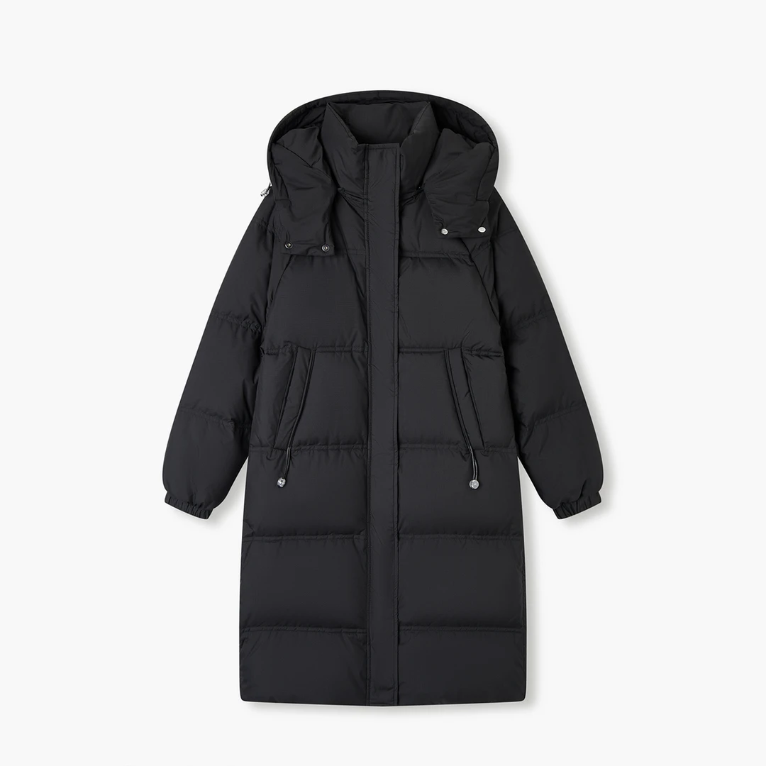 女中长款冬季时尚韩版保暖宽松纯色外套