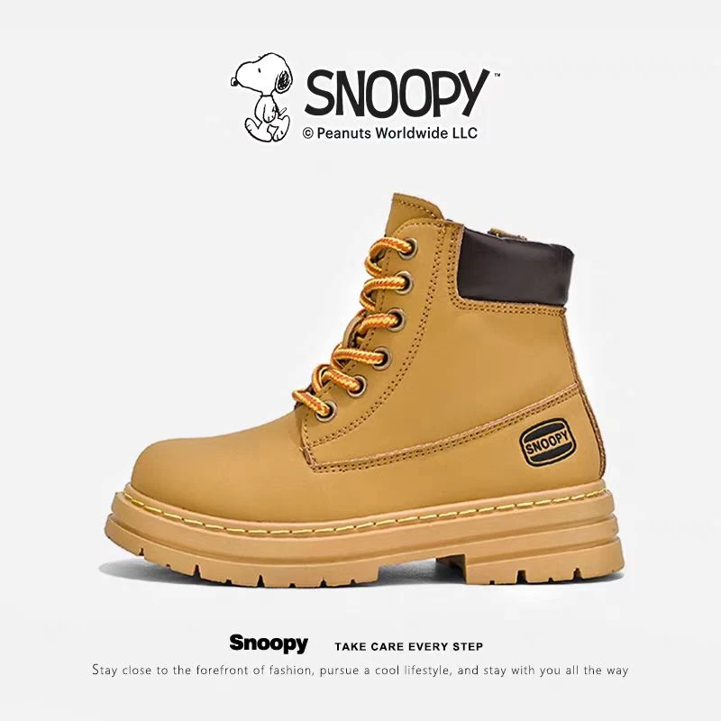 Snoopy/史努比马丁靴女童靴子黄色时尚休闲春秋新款皮靴男童百搭