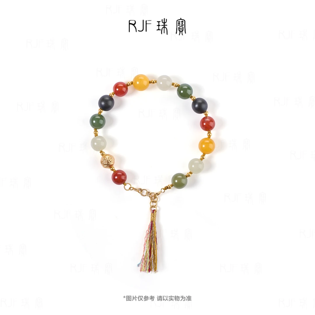 RJF【伍行】新款原创多宝手串  气质细腻正圆珠串+18K金+蜜蜡+南红