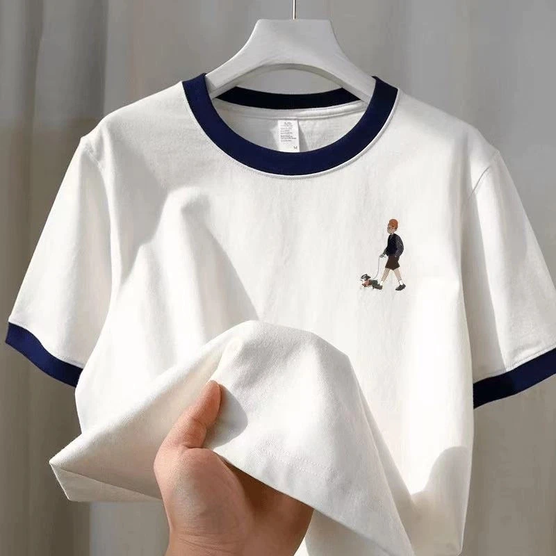 奥特莱斯~外贸清仓撞色拼接纯棉短袖t恤男女潮牌个性圆领半袖上衣