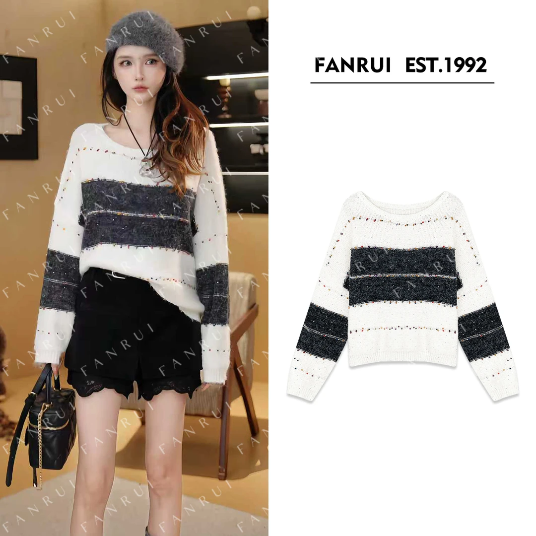 FANRUI/泛芮「贝贝biuu」羊毛混纱细闪双色百搭秋款针织毛衣B18118