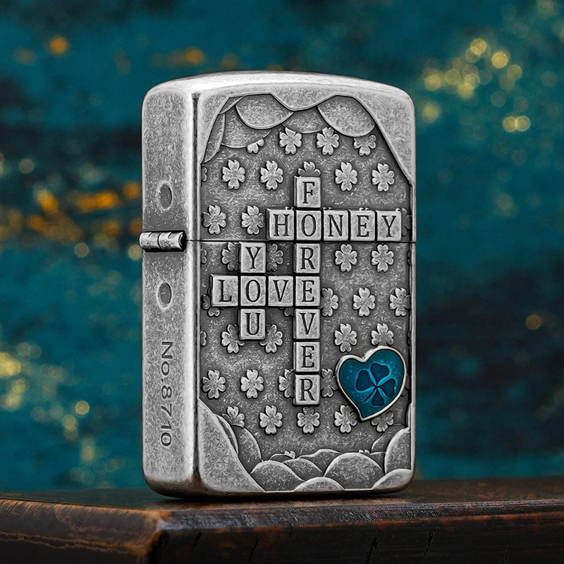 ZORROZ910S古银四叶草煤油防风打火机男女生日礼物七夕礼品情人节