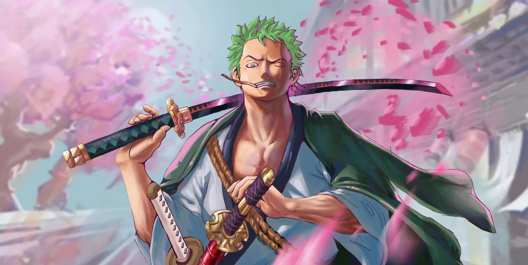《海贼王樱花扛刀索隆》卡通壁画