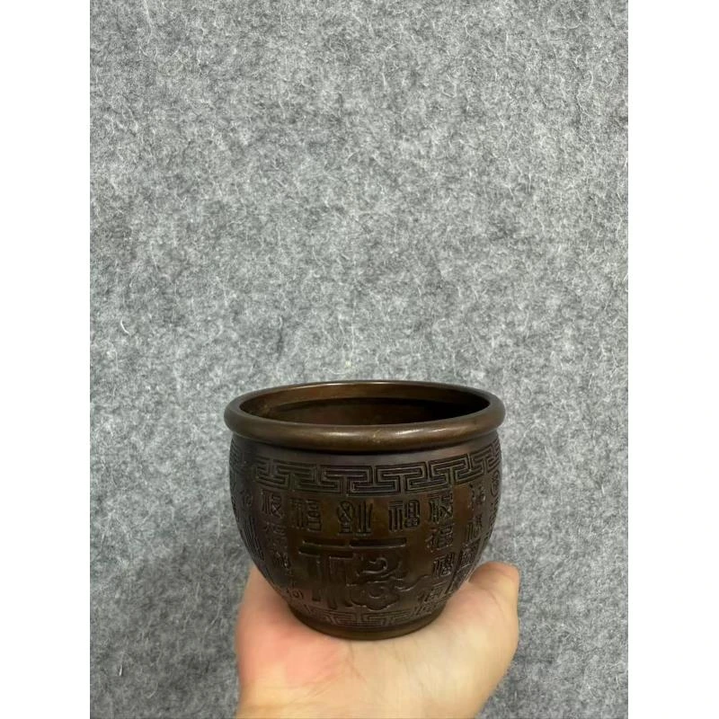 【孤品捡漏】铜大百福缸摆件