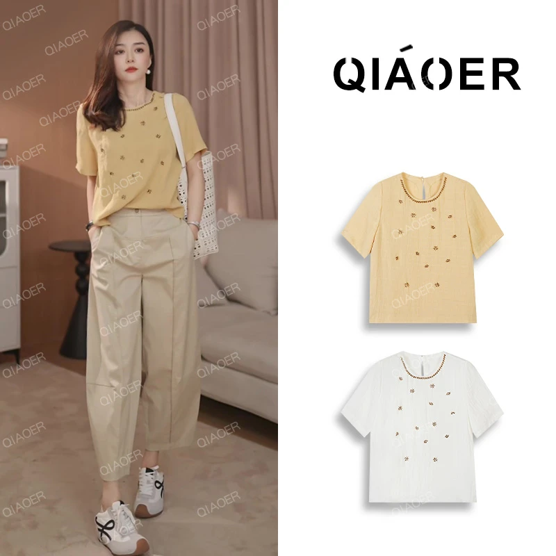 乔儿定制【烟花易冷】亚麻+莱赛尔天丝百搭T恤女千金清冷感贵系衣服