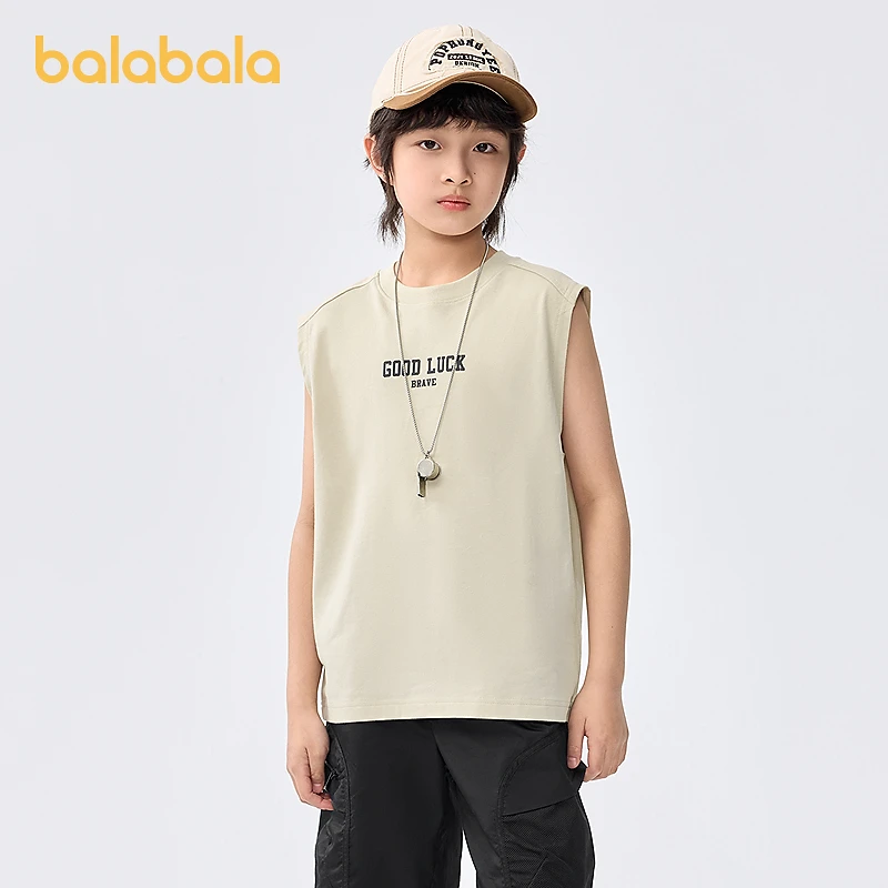 巴拉巴拉儿童t恤男童运动背心2025夏季童装无袖上衣速干纯棉时尚