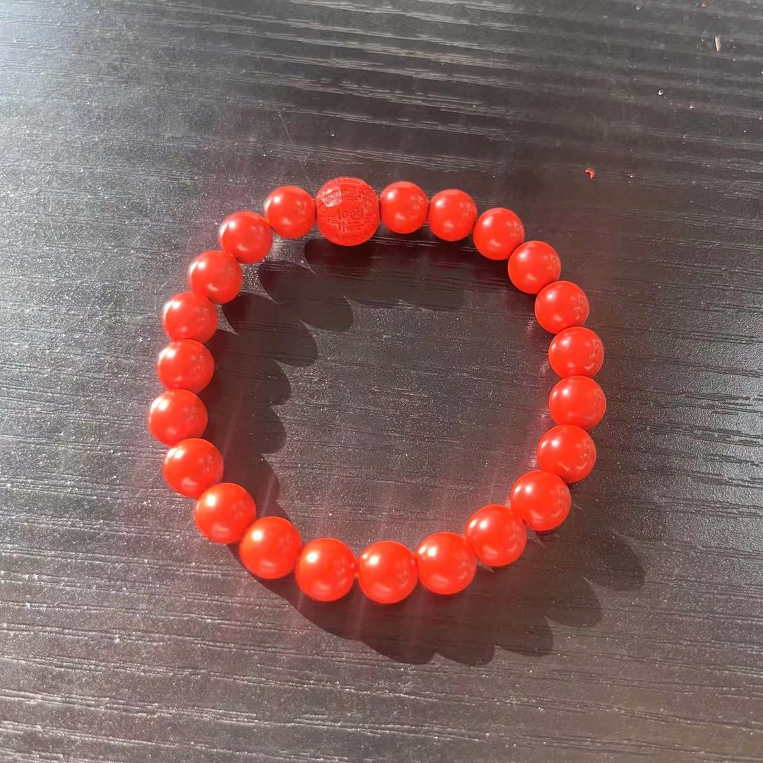 含辰砂工艺品【巨伶石】朱砂红砂百福单珠单圈手串