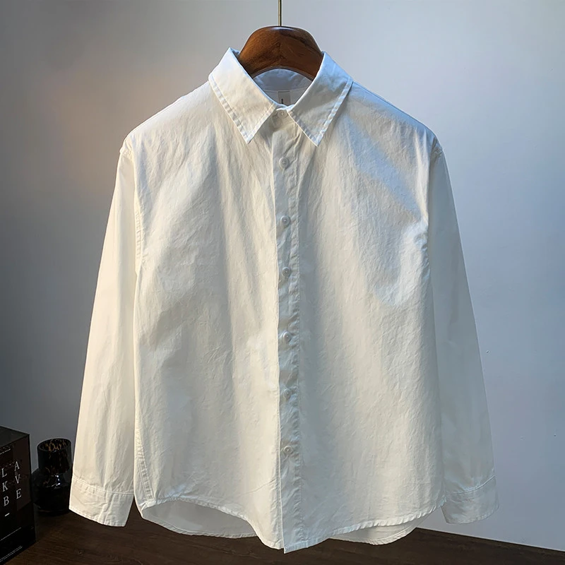 白色长袖衬衫男士2025年夏季新款简约纯色大尺码宽松高级感休闲衬