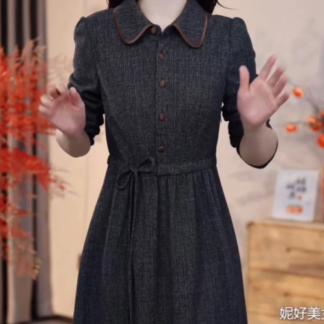 高级木兰棉简约时尚百搭减龄连衣裙2025秋季新款中年妈妈修身裙子