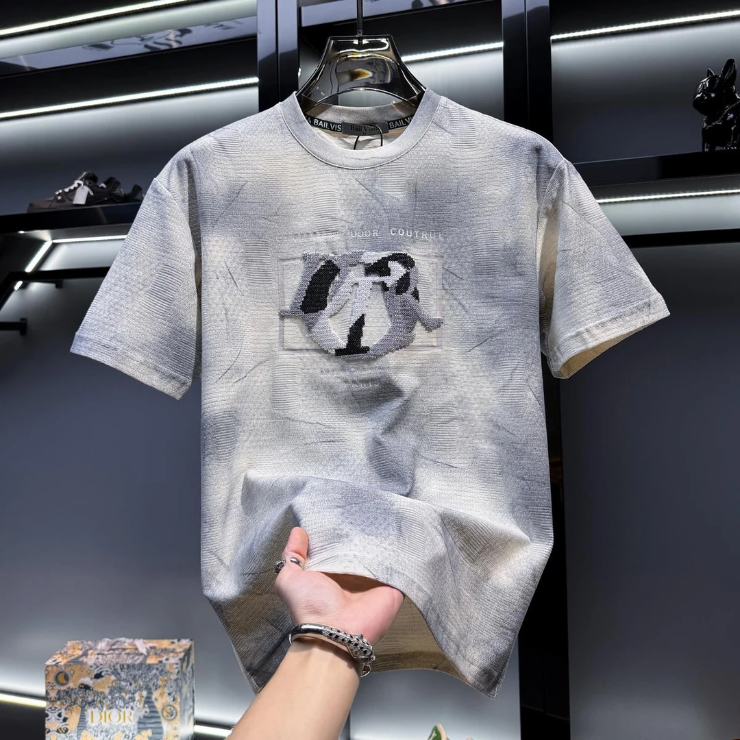 男装欧洲站高端刺绣短袖恤男2025新款潮牌潮流夏季男装半袖上衣