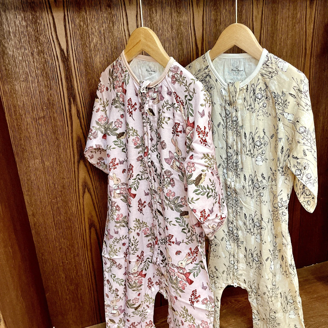 儿童夏款七分袖双层睡袋连体