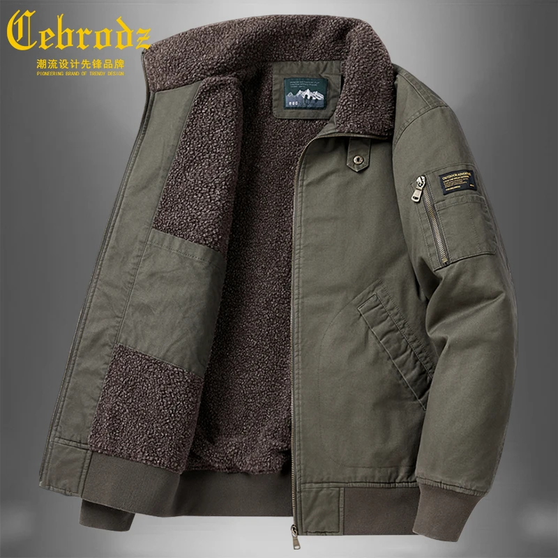 法国Cebrodz男士纯棉外套加厚加绒冬季商务上衣中年户外工装夹克