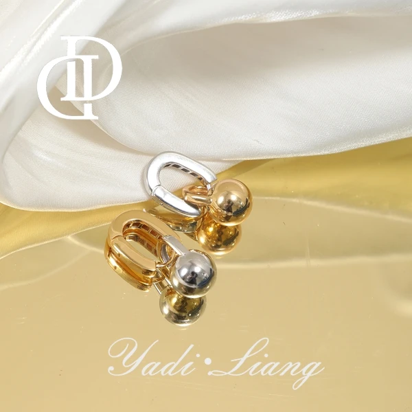 925银耳饰 梁雅帝新品【AB金银方环几何球】时尚气质百搭纯银耳饰