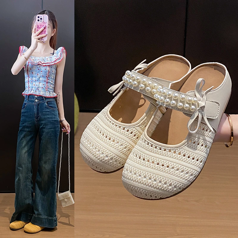 韩版夏季新款半托小白鞋女透气学生增高休闲女鞋街拍