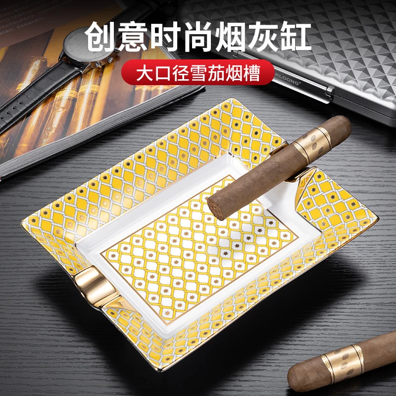 停产+曾 珐琅彩绘陶瓷烟灰缸茶几桌面家居办公室装饰礼盒装