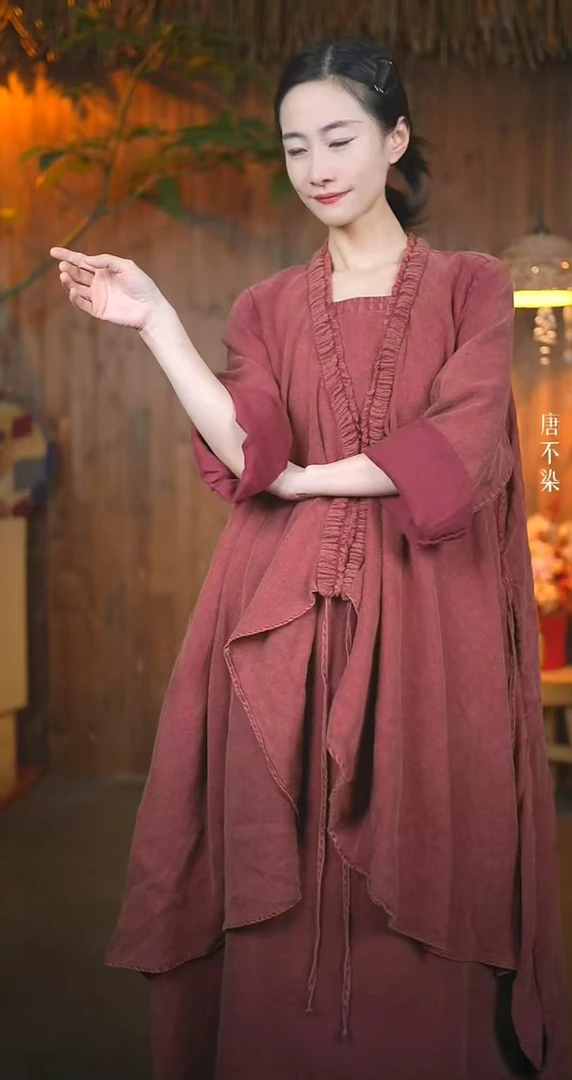 唐不染-风语62503/亚麻文艺禅意田园诗意连衣裙