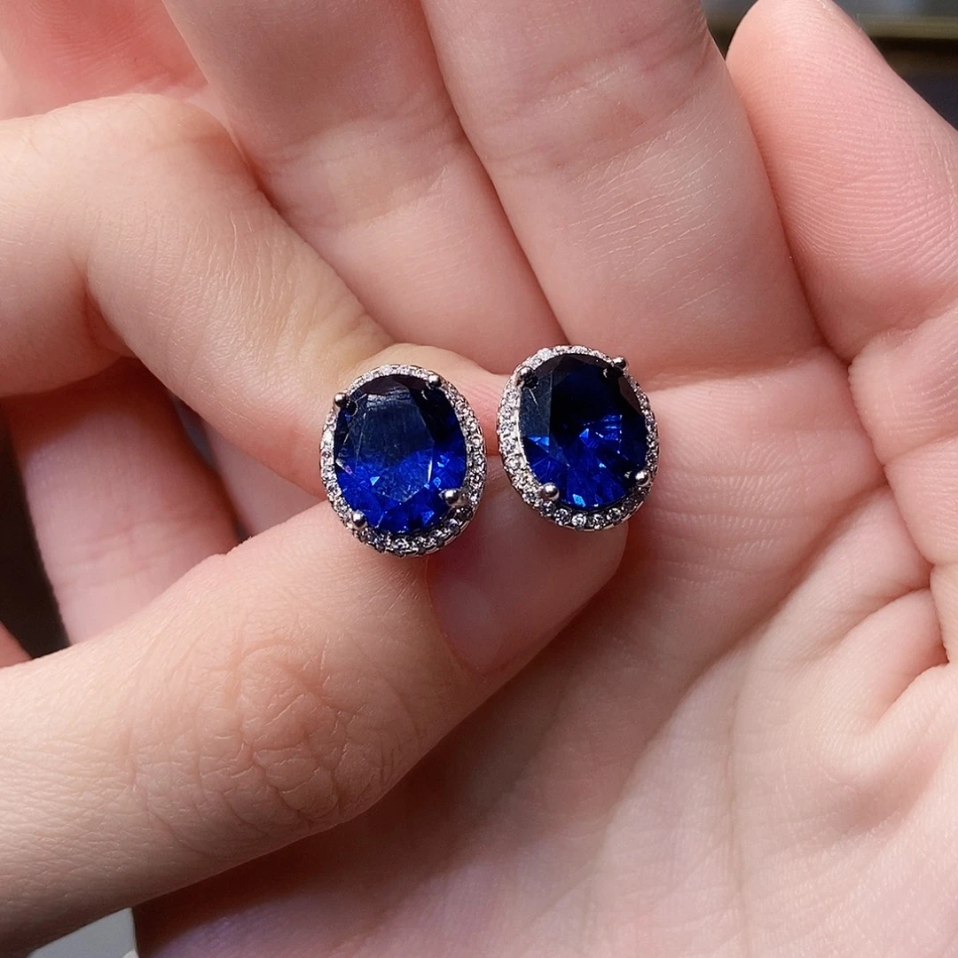 耳饰蓝宝石银S925镶嵌