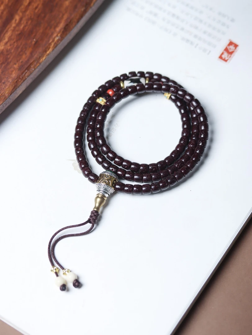 莎莎供星月菩提手持5*6祥云三通直切星月搭天珠合金三通（盘玩袋）