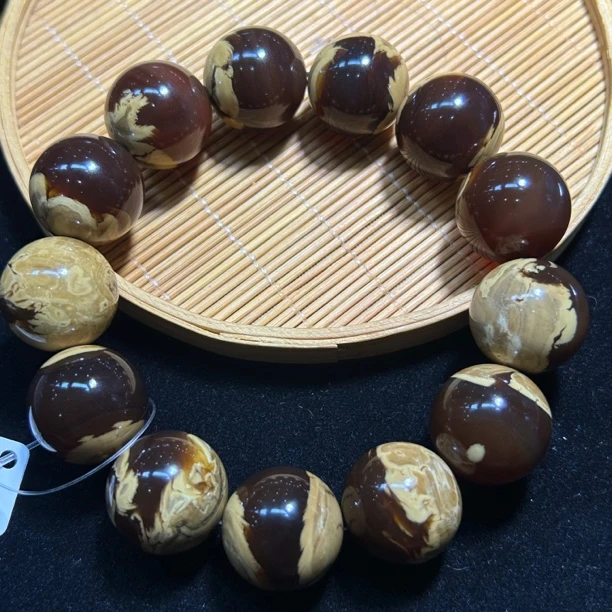 缅甸琥珀咖啡溶洞蜜手串18mm