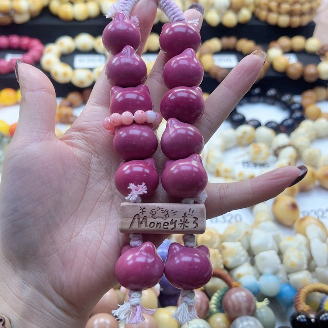 吊坠白玉菩提22卡猫猫头手持