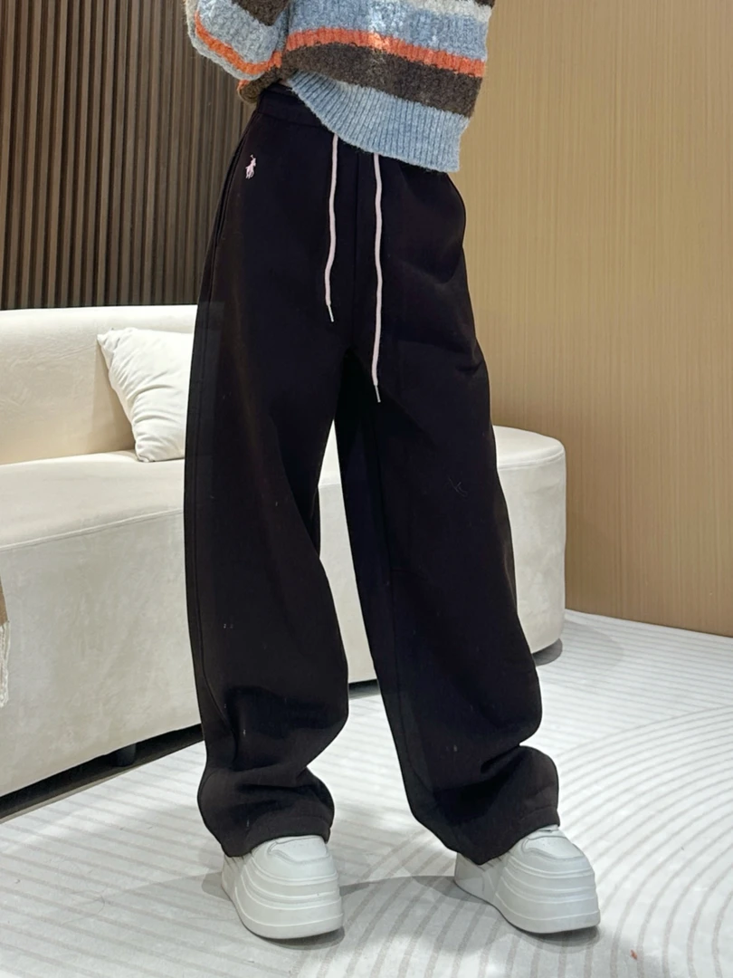 DA66819 加绒刺绣休闲裤 冬季休闲百搭高腰显瘦阔腿宽松潮流长裤
