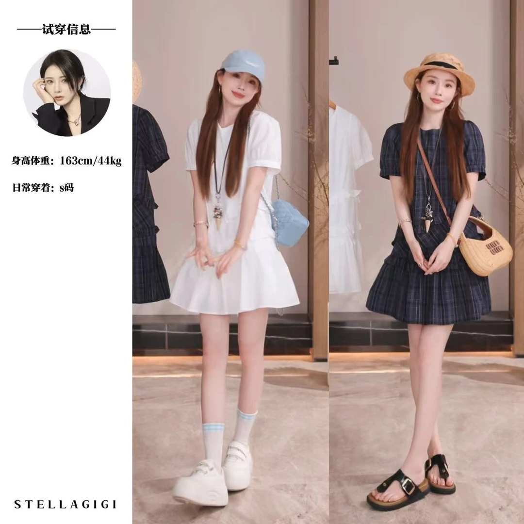 SG / 杨依姗 SS韩系不规则荷叶边灯笼袖连衣裙Q-20250913