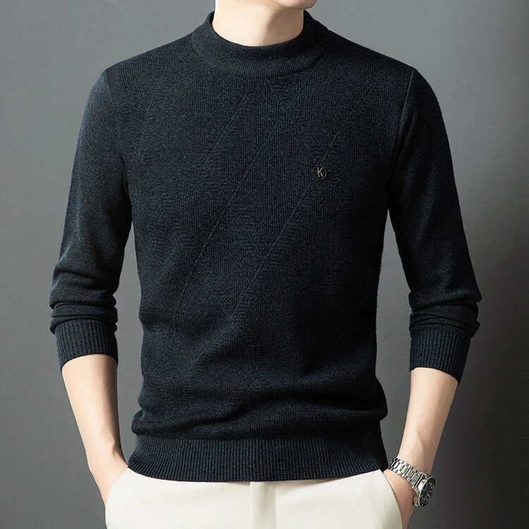 100%纯山羊绒秋季男士新款圆领长袖针织羊绒衫潮流保暖男装