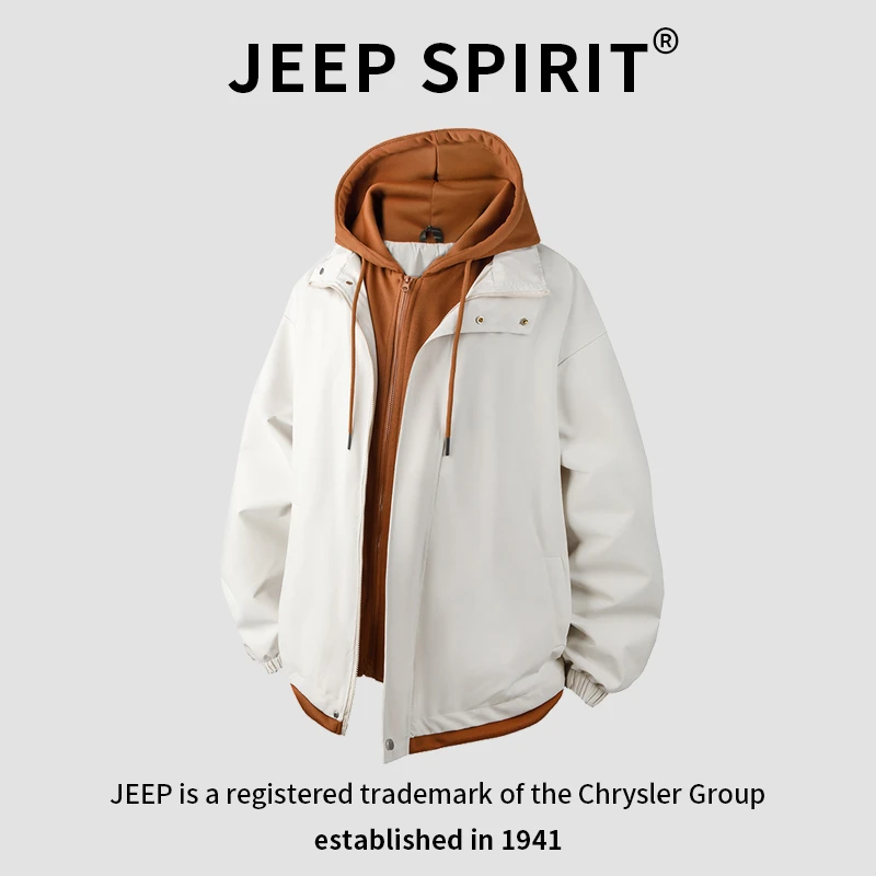 JEEPSPIRIT吉普假两件外套男春秋季潮流学生时尚休闲百搭宽松夹克