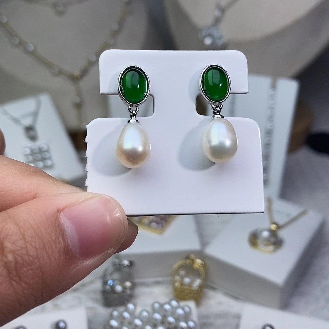 淡水珍珠银S925镶嵌耳饰