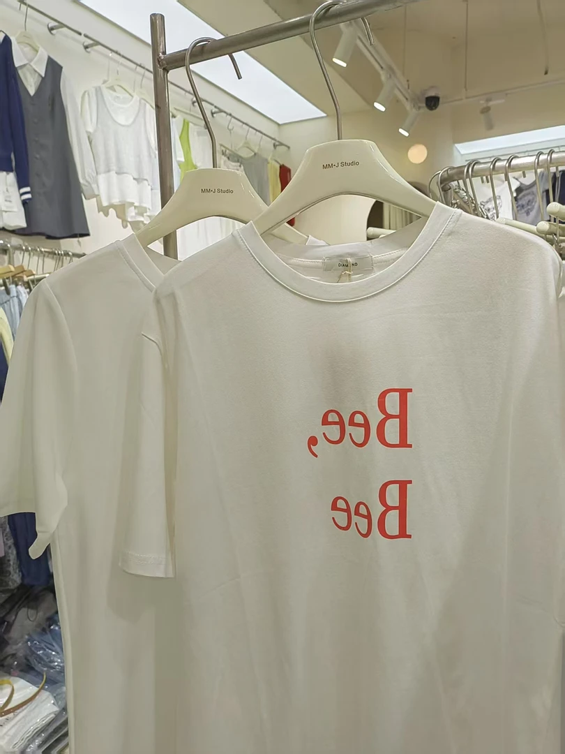 字母通勤短袖透气抗起球圆领T恤女款均码夏季女士长款