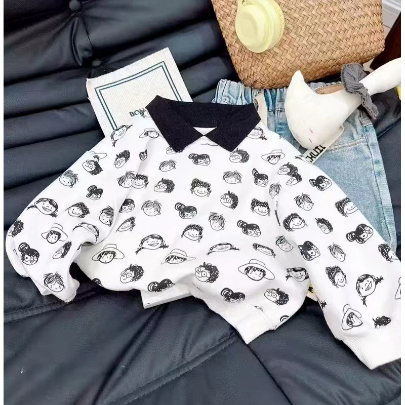 秋.//【满印卡通】儿童奶系满印卡通长袖休闲POLO领卫衣009