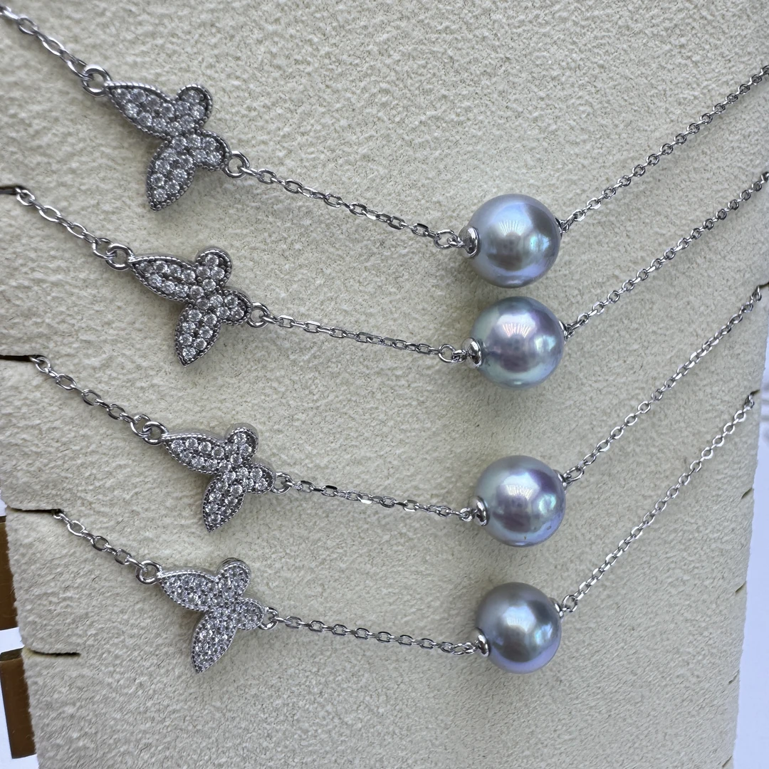 天然海水珍珠 akoya 真多麻银灰蓝设计款手链（多样性发1）