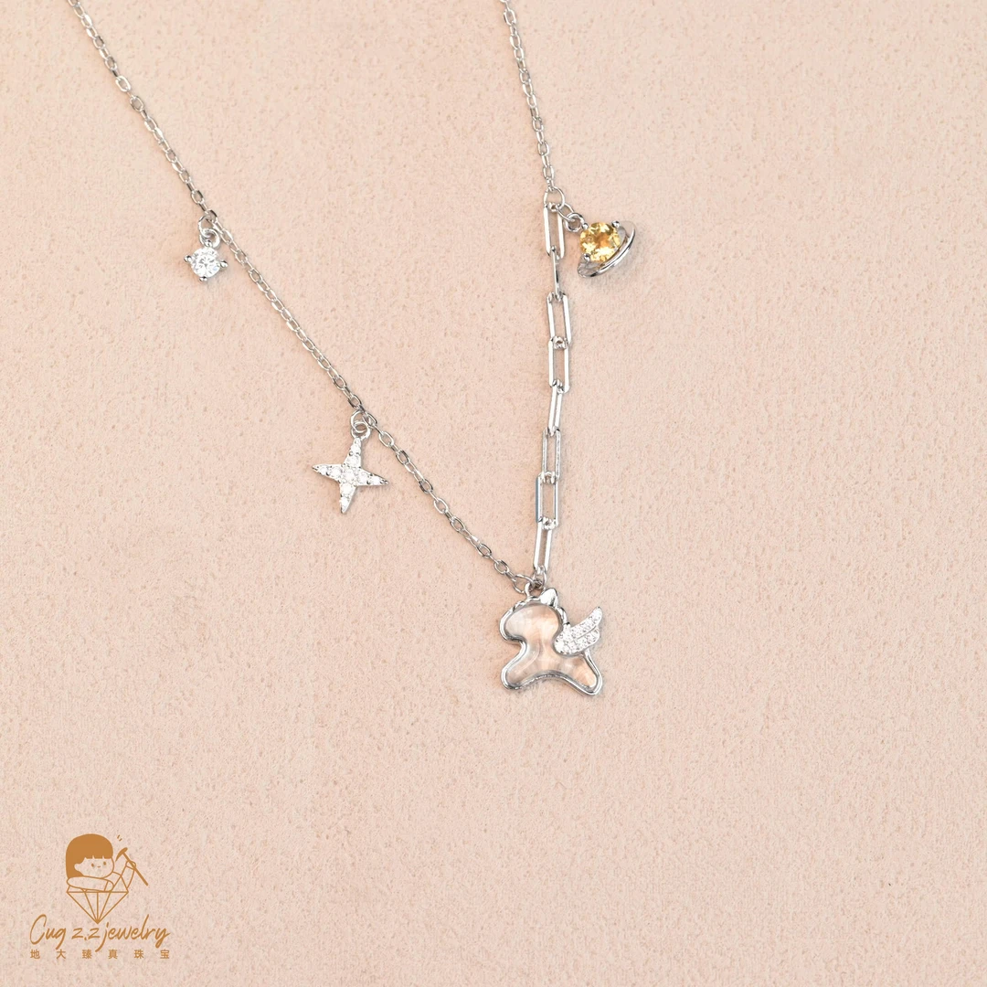 天然黄水晶独角兽设计款可爱温柔珠宝项链礼物925银